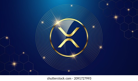 Token cryptocurrency Ripple ( XRP ), Gold coin symbol in shiny gold circle.