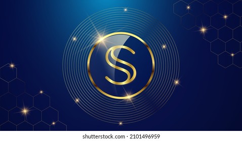 Token cryptocurrency Secret( SCRT ), Gold coin symbol in shiny gold circle.