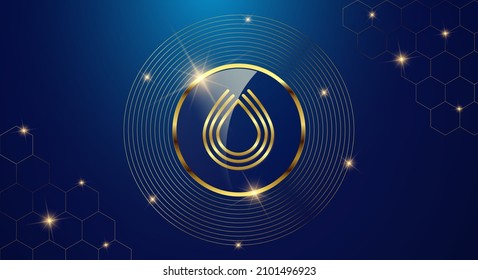 Token cryptocurrency Serum ( SRM ), Gold coin symbol in shiny gold circle.