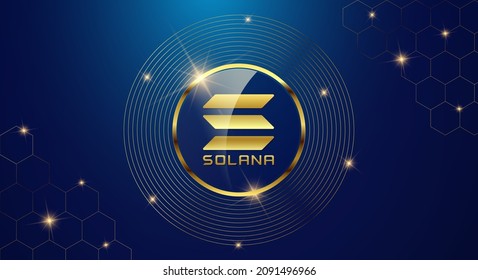 Token cryptocurrency Solana ( SOL ), Gold coin symbol in shiny gold circle.