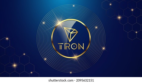 Token cryptocurrency Tron ( TRX ), Gold coin symbol in shiny gold circle.