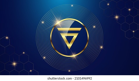 Token cryptocurrency Velas ( VLX ), Gold coin symbol in shiny gold circle.