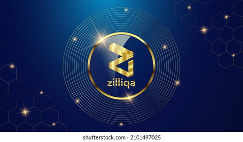 Token cryptocurrency Zilliqa ( ZIL ), Gold coin symbol in shiny gold circle.