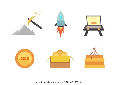 Token ICO vector illustration and blockchain technology icons.