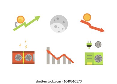 Token ICO vector illustration and blockchain technology icons.