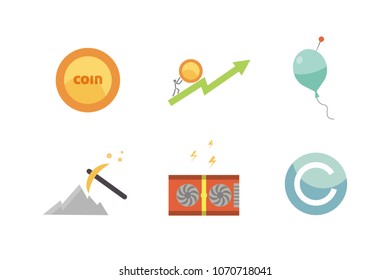 Token ICO vector illustration and blockchain technology icons.