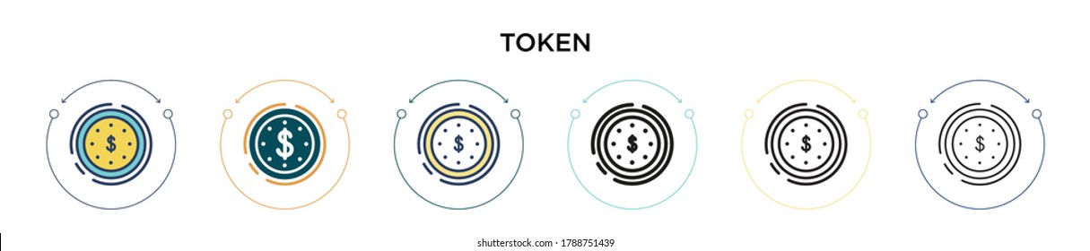 Icono de símbolo en el estilo relleno, delgado, contorno y trazo. Ilustración vectorial de dos diseños de iconos vectoriales de tokens de color y negro se pueden utilizar para móviles, ui, web