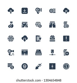 token icon set. Collection of 25 filled token icons included Coin, Download, Coins, Circuit, Register, Shorts, Hair dryer, Attention, Report, Short, Hairdryer