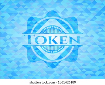 Token light blue emblem with mosaic background