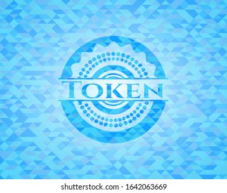 Token light blue emblem with triangle mosaic background