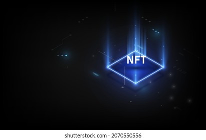 Token NFT text on CPU chip with digital circuit board background. Concept of NFT becomes more popular and well known. Product from crypto currency technology