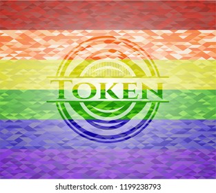 Token on mosaic background with the colors of the LGBT flag