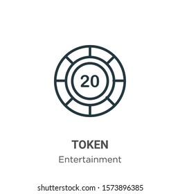 Token outline vector icon. Thin line black token icon, flat vector simple element illustration from editable arcade concept isolated on white background