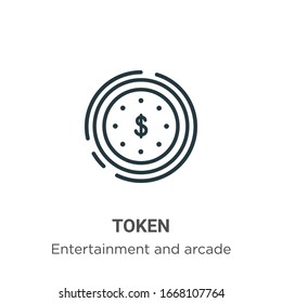 Token outline vector icon. Thin line black token icon, flat vector simple element illustration from editable entertainment and arcade concept isolated stroke on white background