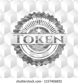 Token realistic grey emblem with geometric cube white background