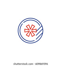 Token with star, air conditioning snow flake, freezing, vector mono line icon