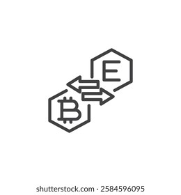 Token Swap line icon. linear style sign for mobile concept and web design. Two cryptocurrency symbols with arrows outline vector icon. Symbol, logo illustration. Vector graphics