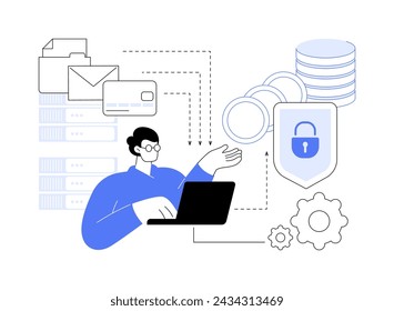 Tokenization isolated cartoon vector illustrations. Datacenter specialist with laptop working with tokenization, IT technology, computing system, cybersecurity process vector cartoon.