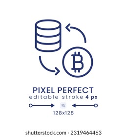 Tokenization linear desktop icon. Sensitive data security. Blockchain technology. Pixel perfect 128x128, outline 4px. GUI, UX design. Isolated user interface element for website. Editable stroke