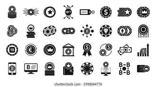 Iconos de tokens establecidos. Conjunto simple de iconos vectoriales de tokens para el diseño web sobre fondo blanco