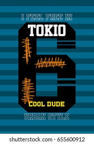 tokio cool dude, t-shirt print poster vector illustration