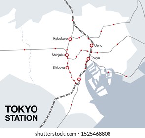 Tokyo 23 wards japan area map central station vector illustration material