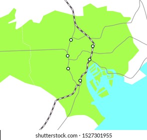 Tokyo 23 wards japan area map central station vector illustration material