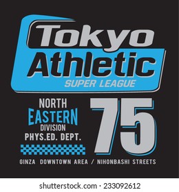 Tokyo athletic  typography, t-shirt graphics, vectors 