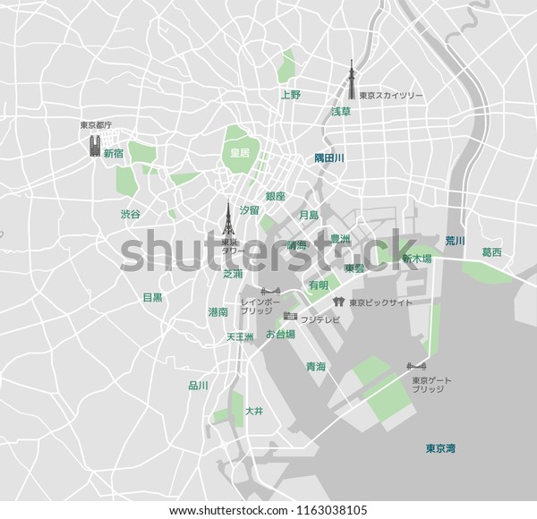 東京のベイエリアの道路地図 地名 観光スポット 日本語 のベクター画像素材 ロイヤリティフリー