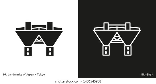 Tokyo: Big-Sight. Outline and glyph style icons of the famous landmark from Japan.