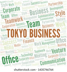 Tokyo Business word cloud. Collage made with text only.