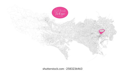 Tokyo capital city of Japan,Urban Streets Roads Map with city center location pin, illustration vector element image 