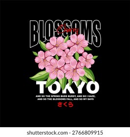 Tokyo Cherry Blossom Typography design vector illustration
