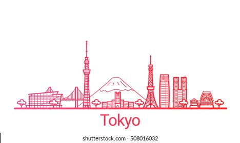 Tokyo city colored gradient line. All Tokyo buildings - customizable objects with opacity mask, so you can simple change composition and background fill. Line art.