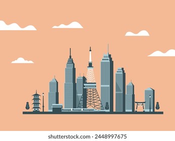 Tokyo city flat illustration background