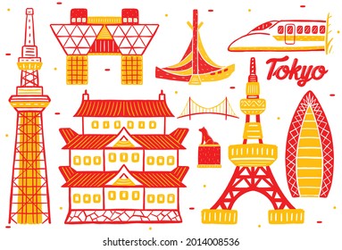 tokyo city landmark in flat design style