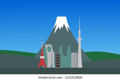 Tokyo city landscape with many building and Fuji mountain in the background