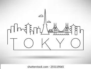 Tokyo City Line Silhouette Typographic Design