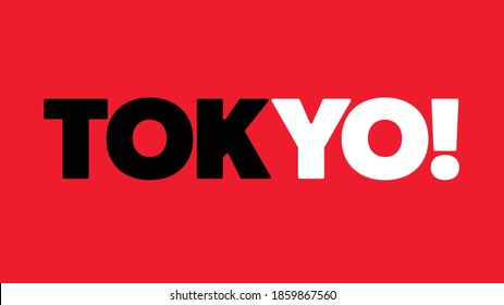 Tokyo city logo concept highlighting Yo! With a different color call out and an exclamation mark,  black and white bold typography on red background.