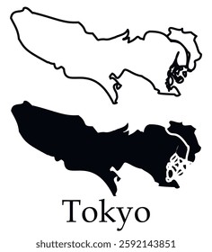 Tokyo city map with black border outline vector