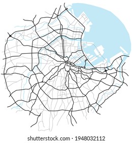 Tokyo city map (Japan) - town streets on the plan. Monochrome line map of the  scheme of road. Urban environment, architectural background. Vector 