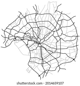 Tokyo city map (Japan) - town streets on the plan. Monochrome line map of the  scheme of road. Urban environment, architectural background. Vector 