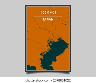 Tokyo city. Map of largest city in the world vector for wall decoration, banner, background, texture. Modern deep blue and orange color. Vector graphic eps 10