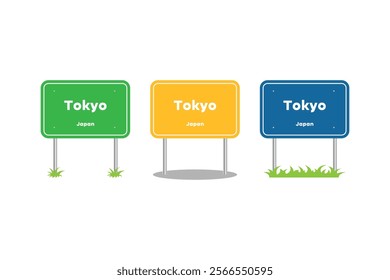 Tokyo city, road sign. Welcome to Tokyo, Japan. Tokyo city entering signpost. Billboard on the road. Vector illustration