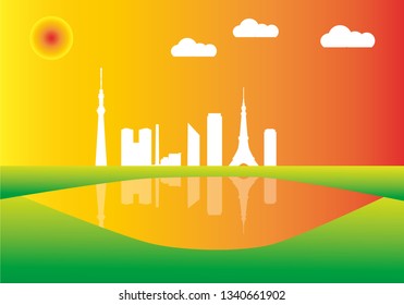 Tokyo city skyline in colorful background