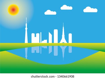 Tokyo city skyline in colorful background