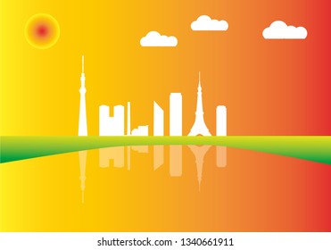 Tokyo city skyline in colorful background