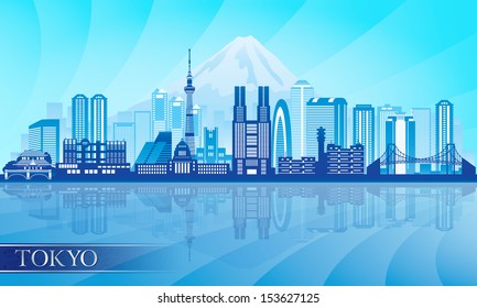 Tokyo city skyline detailed silhouette. Vector illustration                