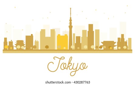 Tokyo City skyline golden silhouette. Vector illustration. Simple flat concept for tourism presentation, banner, placard or web site. Tokyo isolated on white background