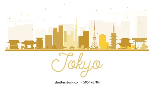 Tokyo City skyline golden silhouette. Vector illustration. Simple flat concept for tourism presentation, banner, placard or web site. Business travel concept. Cityscape with landmarks